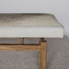 close up view showing the leather braiding on the Hide bench seat in cream and earthy tones by Corcovado Design