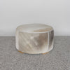 round hair on hide ottoman coffee table in grey and cream tones by corcovado designs