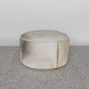 round hair on hide ottoman coffee table in grey and cream tones by corcovado designs