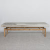 wide gray and cream colored cowhide bench seat from corcovado