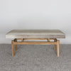 front view of a cream colored light cowhide ottoman bench seat from Corcovado Designs