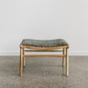 textured green velvet stool seat with wood base