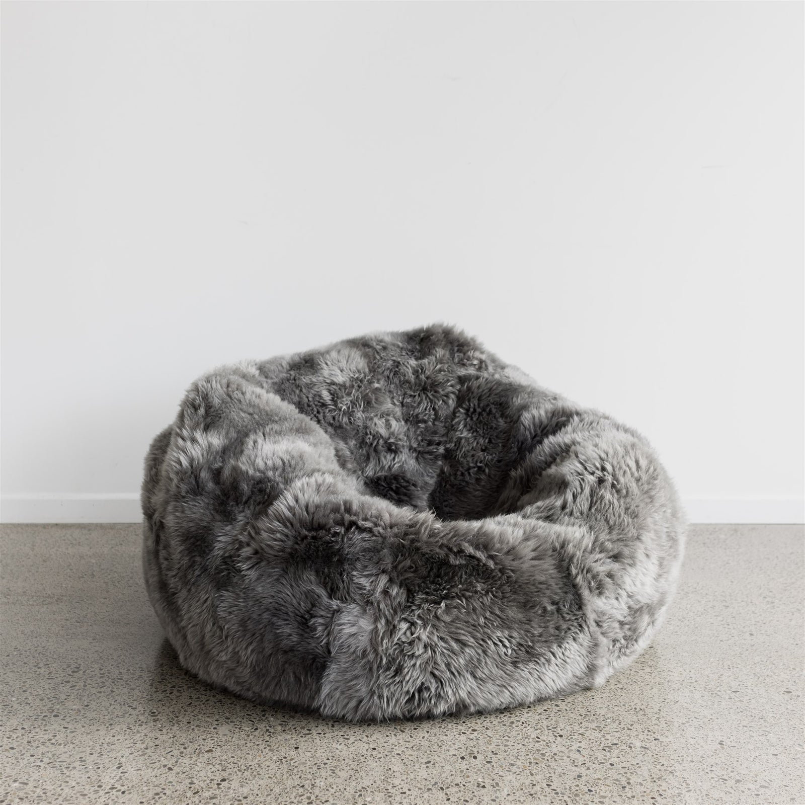 dark gray sheepskin beanbag chair